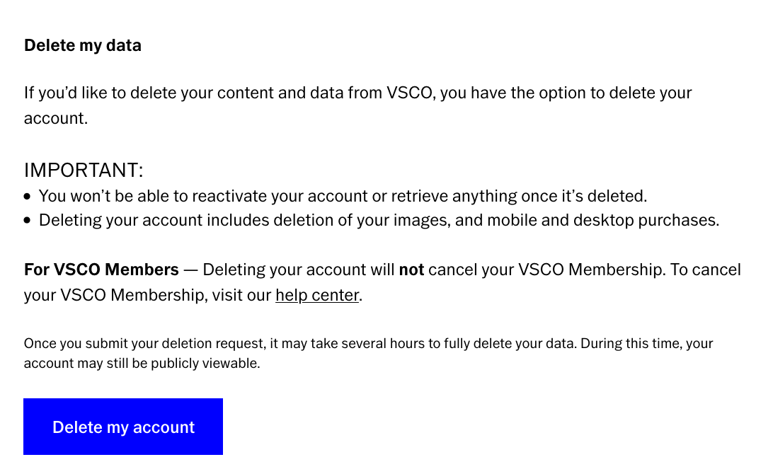 How do I delete my VSCO Account? The VSCO Help Center